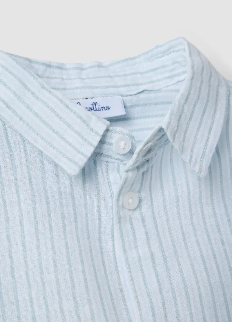 Camicia In Misto Lino Azzurra A Righe Da Bimbo Regular Fit, Bambino, Azzurro miniatura 3