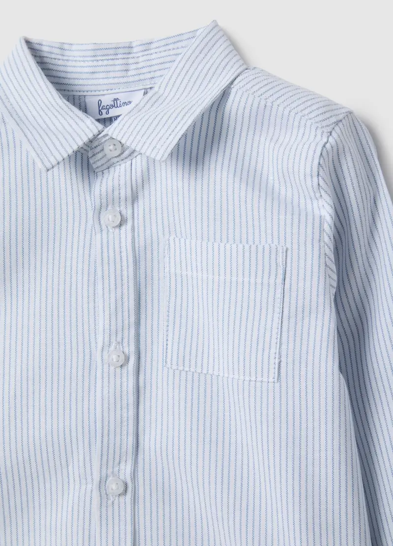 Camicia In Puro Cotone Azzurra A Righe Regular Fit Per Bimbo, Bambino, Multicolor miniatura 3