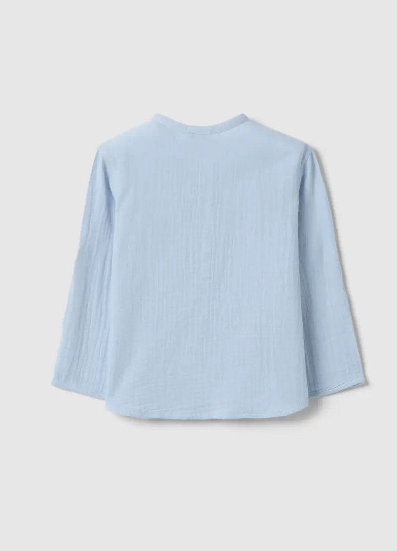 Camicia In Puro Cotone Azzurra Da Bimbo Regular Fit Con Collo Coreano, Bambino, Azzurro miniatura 2