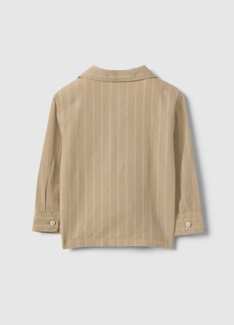 Camicia In Puro Cotone Beige A Righe Da Bimbo Oversize Fit Con Bottoni, Bambino, Beige miniatura 2