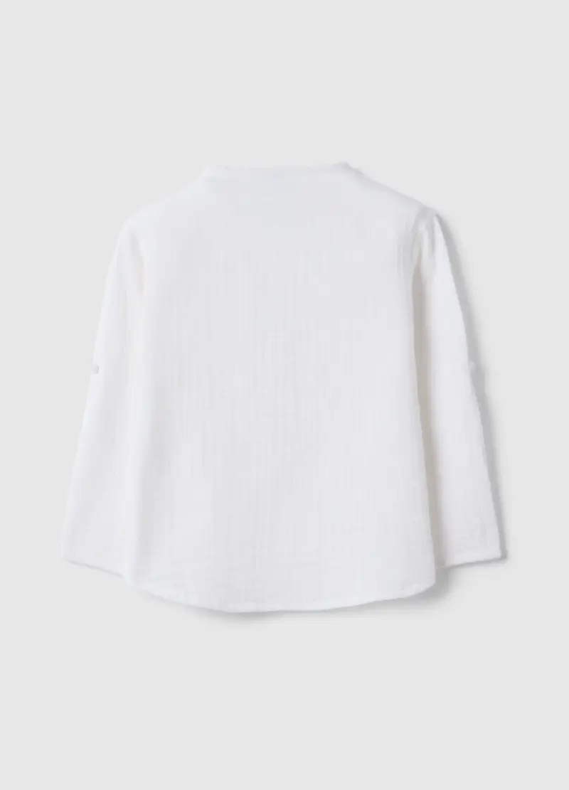 Camicia In Puro Cotone Bianca Da Bimbo Regular Fit Con Collo Coreano, Bambino, Bianco miniatura 2