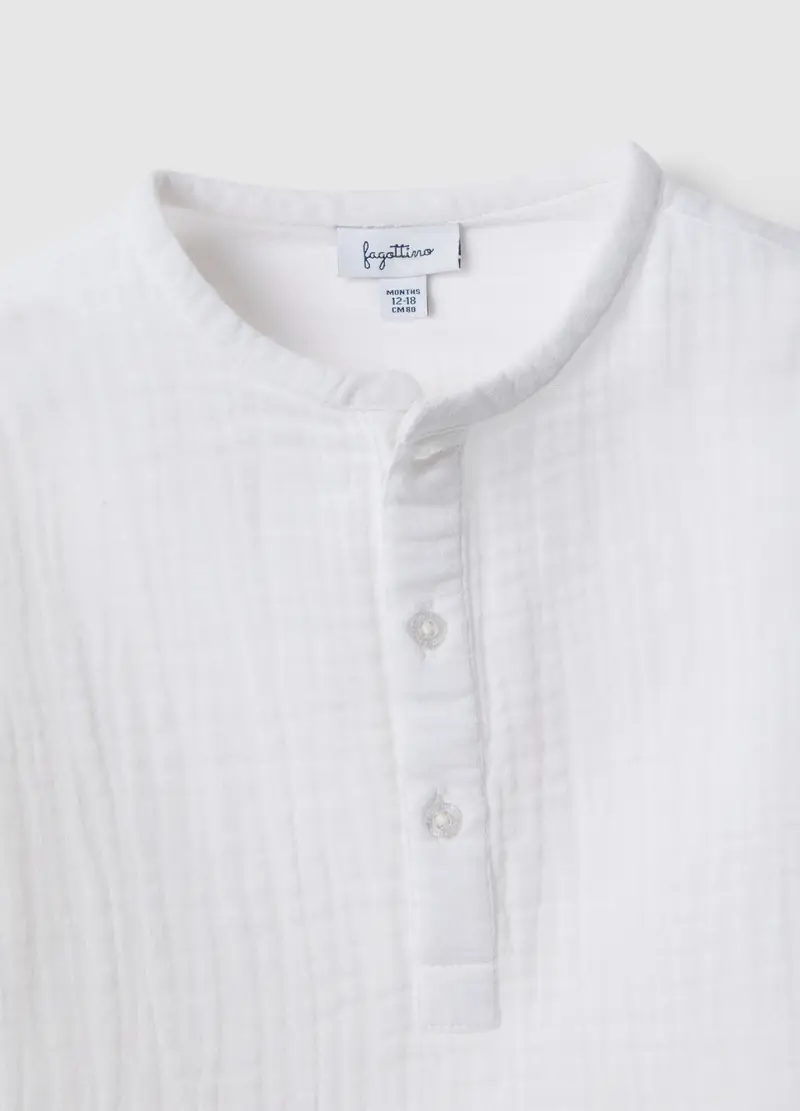 Camicia In Puro Cotone Bianca Da Bimbo Regular Fit Con Collo Coreano, Bambino, Bianco miniatura 3