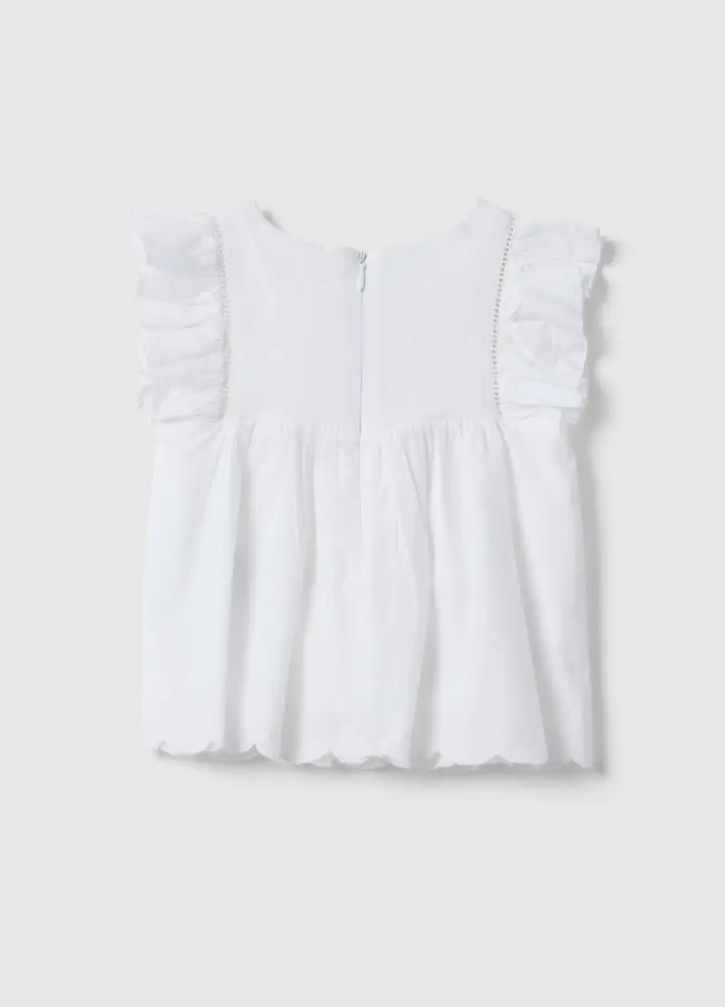 Camicia In Puro Cotone Bianca Da Neonata Regular Fit Con Ruffle, Bambina, Bianco miniatura 2