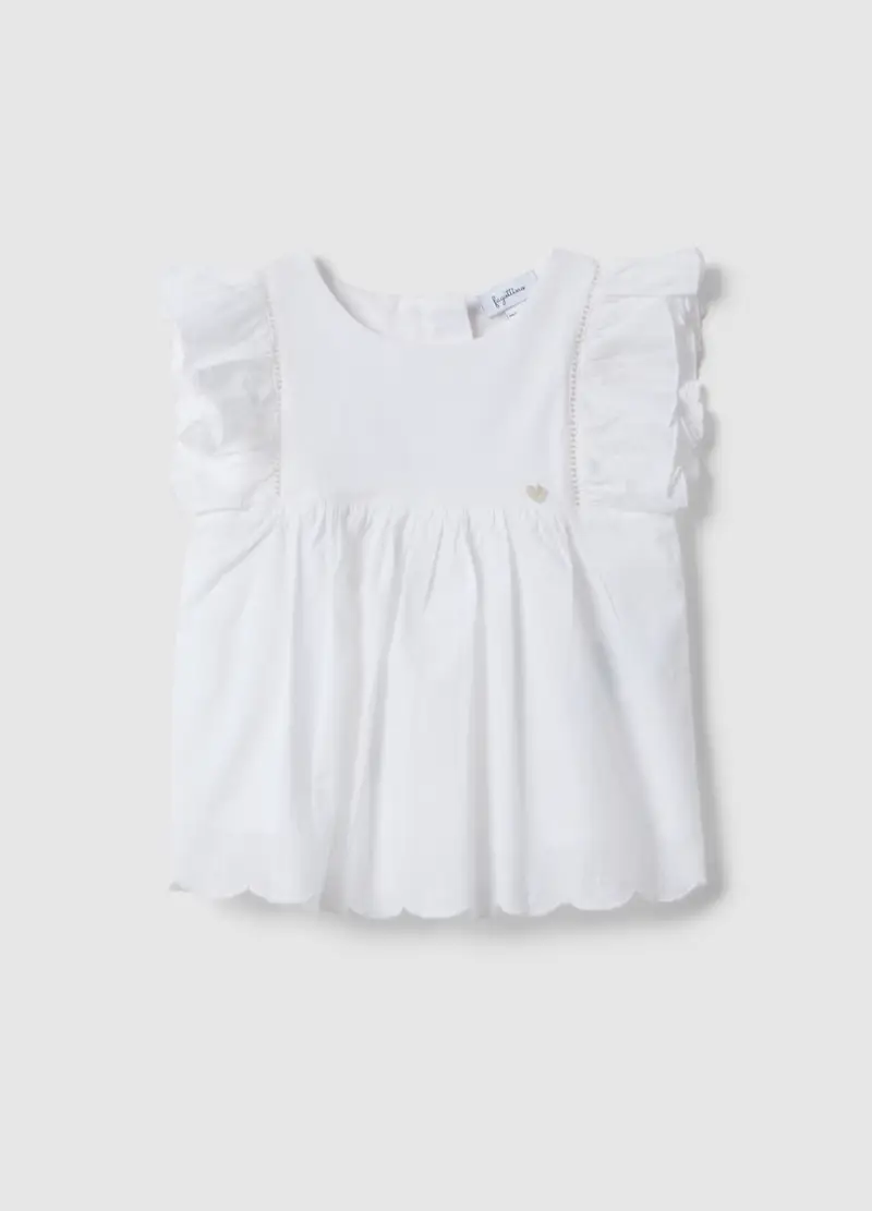 Camicia In Puro Cotone Bianca Da Neonata Regular Fit Con Ruffle, Bambina, Bianco