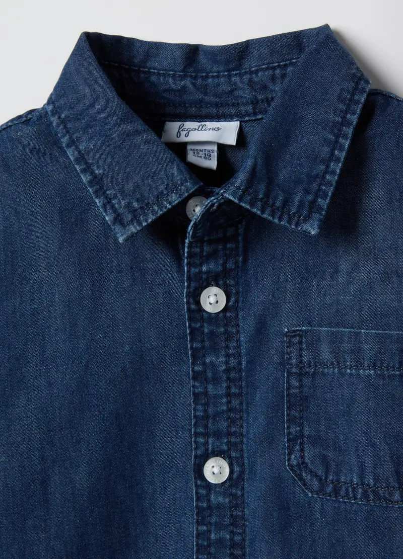 Camicia In Puro Cotone Blu Regular Fit Per Bimbi, Bambino, Blu miniatura 3