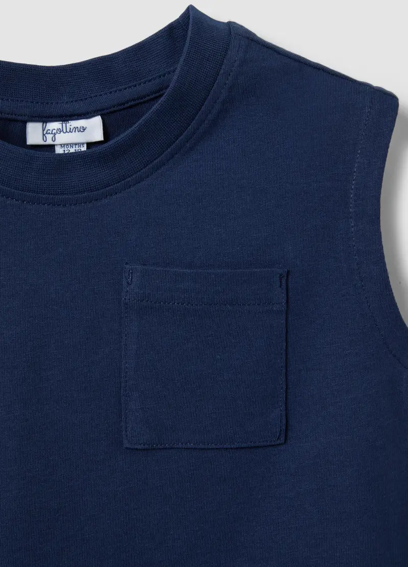 Canotta In Puro Cotone Blu Da Bimbo Regular Fit Con Tasca, Bambino, Blu miniatura 3