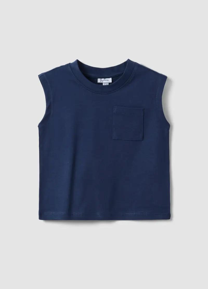 Canotta In Puro Cotone Blu Da Bimbo Regular Fit Con Tasca, Bambino, Blu