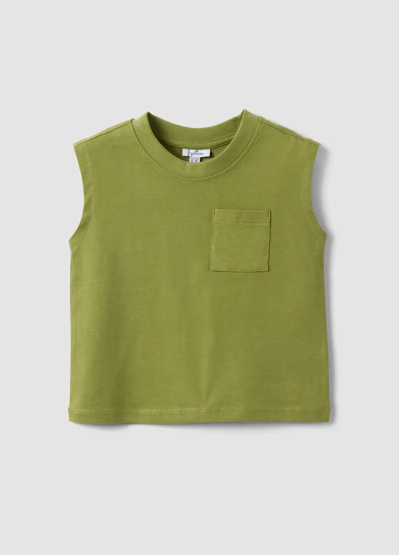 Canotta In Puro Cotone Verde Da Bimbo Regular Fit Con Tasca, Bambino, Verde