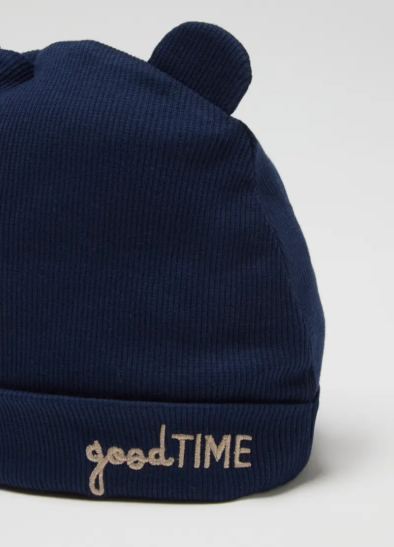 Cappellino Beanie Blu Da Bimbo In Cotone Elasticizzato Con Orecchie, Bambino, Blu miniatura 3