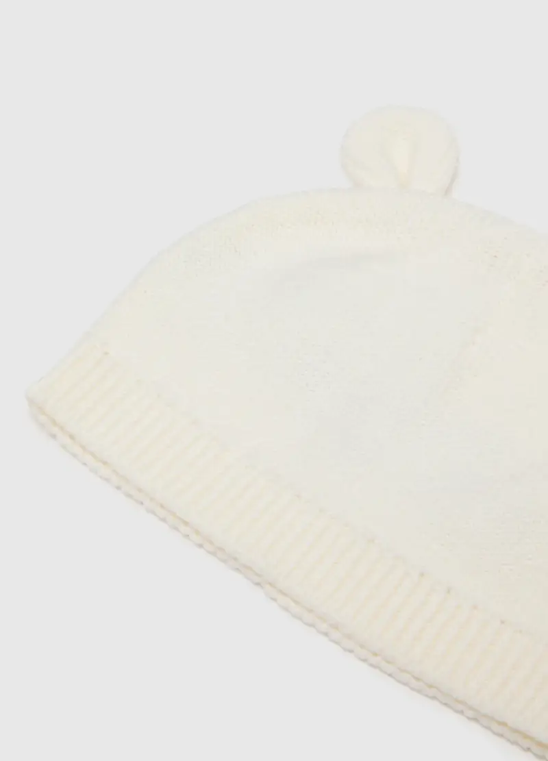 Cappellino Bianco Da Neonato In Puro Cotone Con Orecchie, Unisex, Bianco miniatura 2