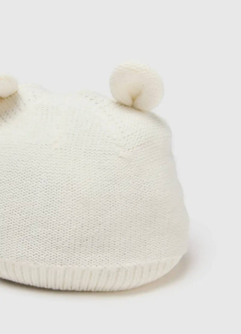 Cappellino Bianco Da Neonato In Puro Cotone Con Orecchie, Unisex, Bianco miniatura 3