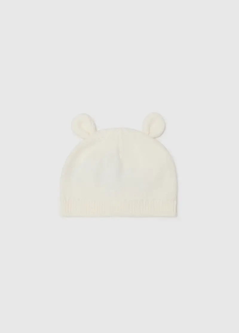 Cappellino Bianco Da Neonato In Puro Cotone Con Orecchie, Unisex, Bianco