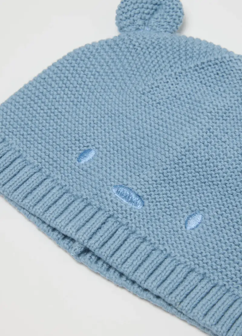 Cappellino Da Neonato In Puro Cotone Blu Con Orecchie, Blu miniatura 3