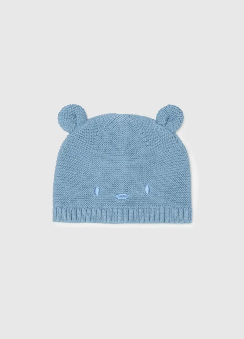 Cappellino Da Neonato In Puro Cotone Blu Con Orecchie, Blu