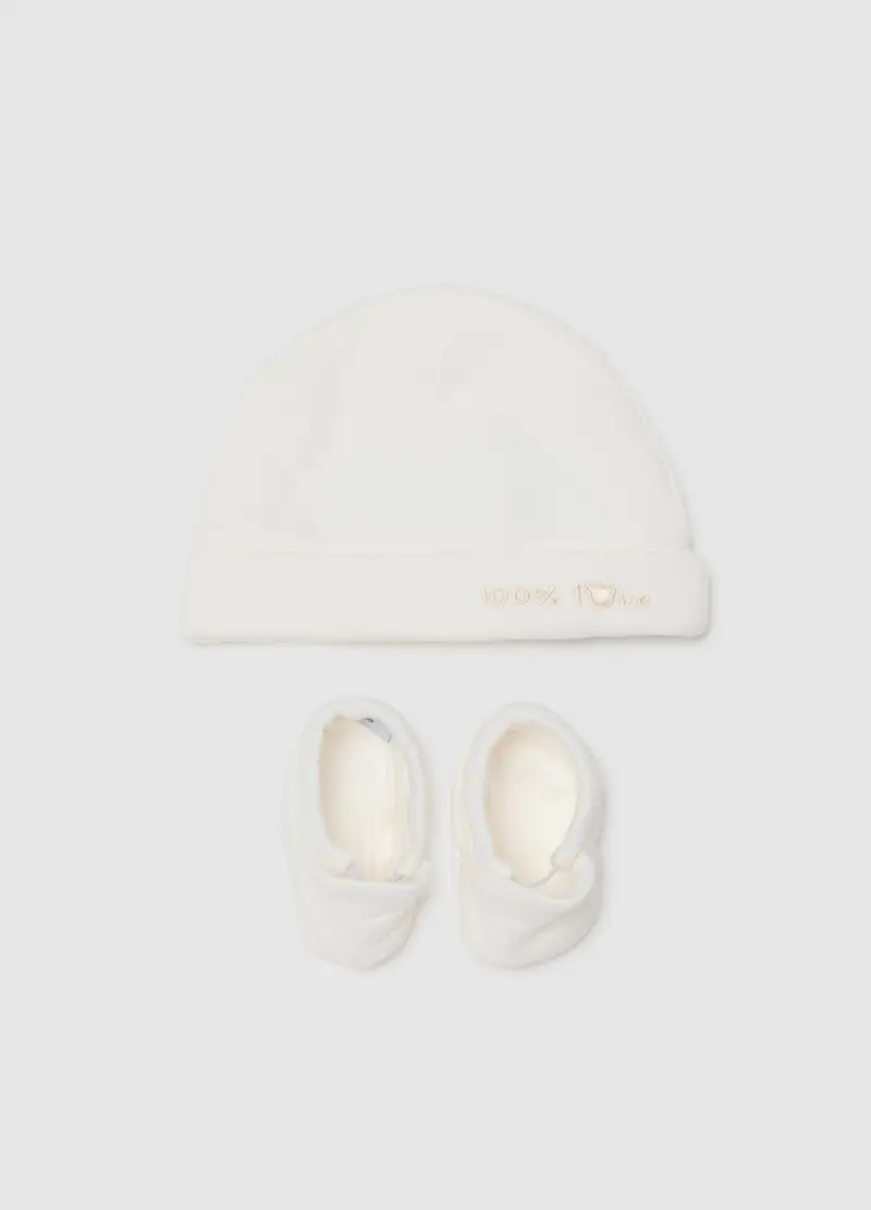 Cappellino E Scarpine Per Neonato In Cotone Bianco, Unisex, Bianco
