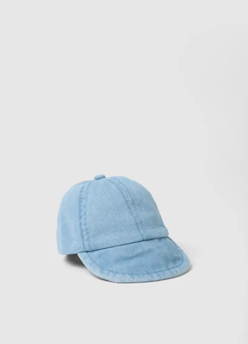 Cappellino In Puro Cotone Denim Azzurro Da Bimbo Con Barchetta, Bambino, Denim