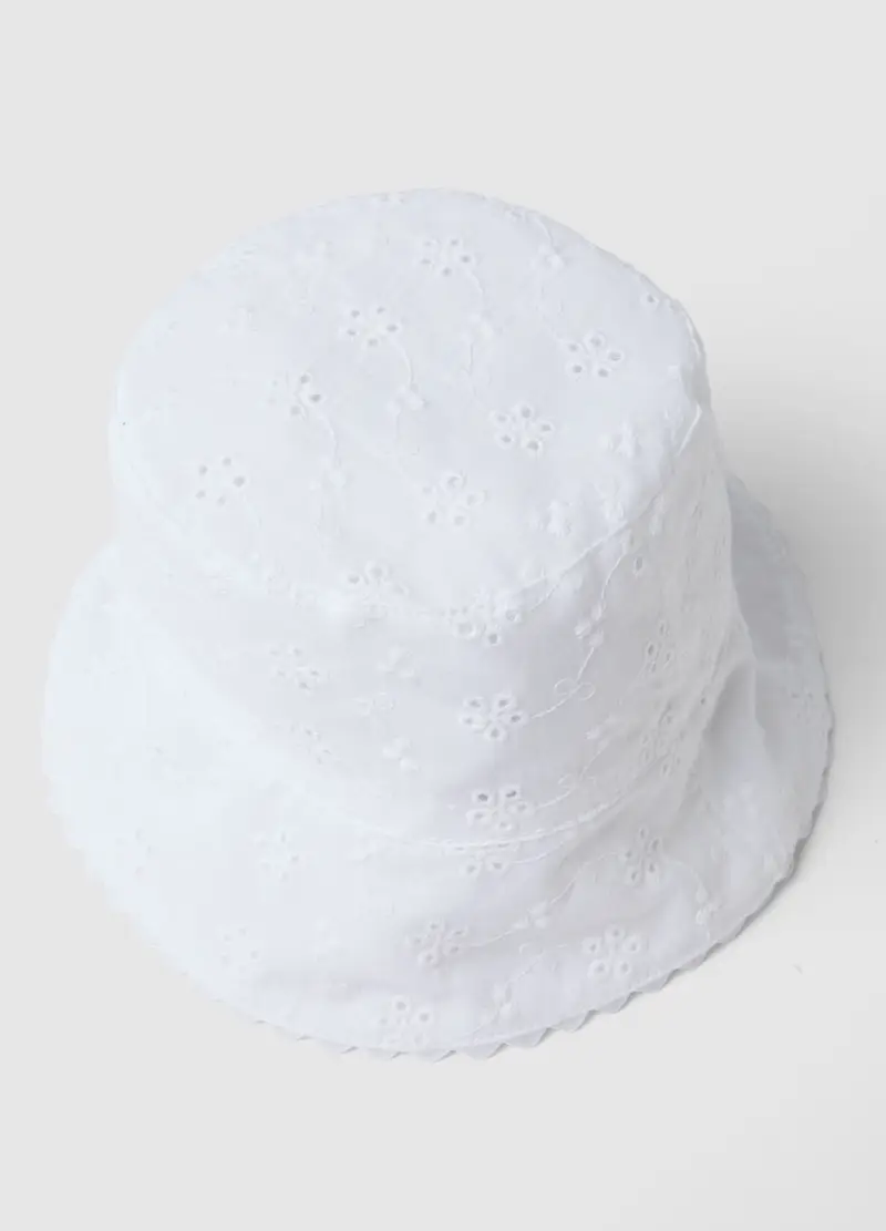 Cappello A Secchiello In Puro Cotone Bianco Da Bimba Con Ricami Floreali, Bambina, Bianco miniatura 2