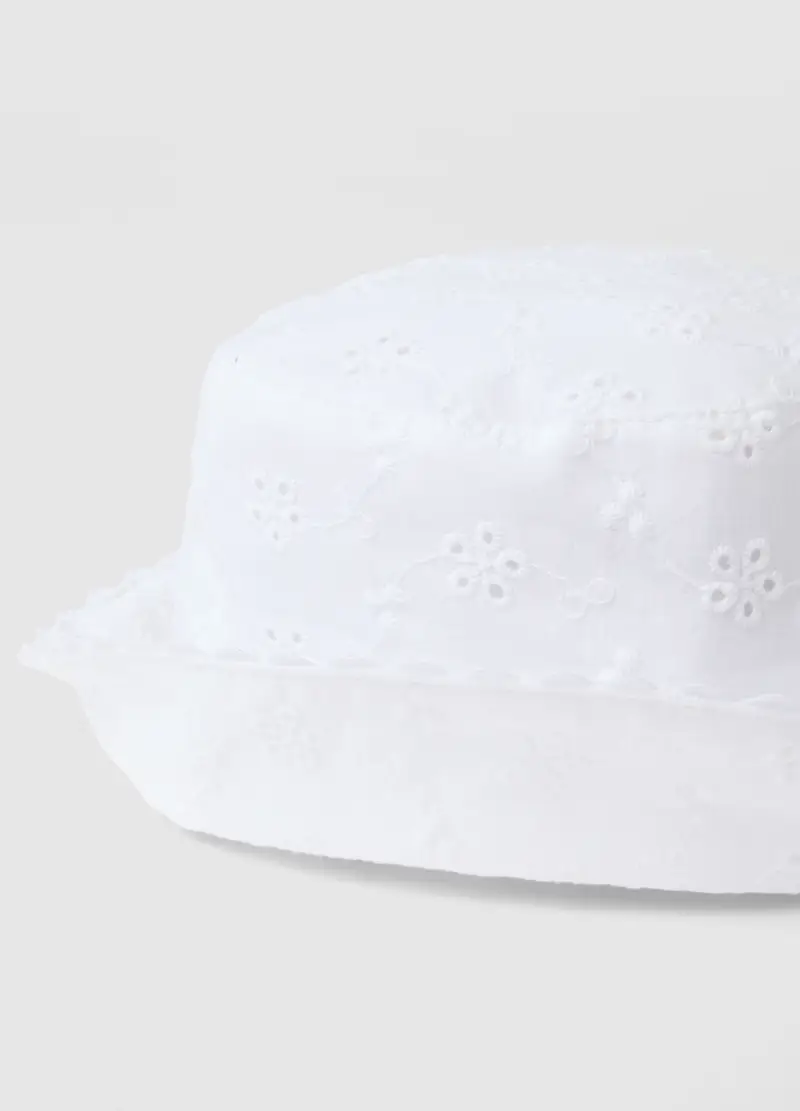 Cappello A Secchiello In Puro Cotone Bianco Da Bimba Con Ricami Floreali, Bambina, Bianco miniatura 3