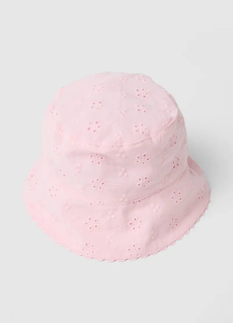 Cappello A Secchiello In Puro Cotone Rosa Da Bimba Con Ricami Floreali, Bambina, Rosa miniatura 2