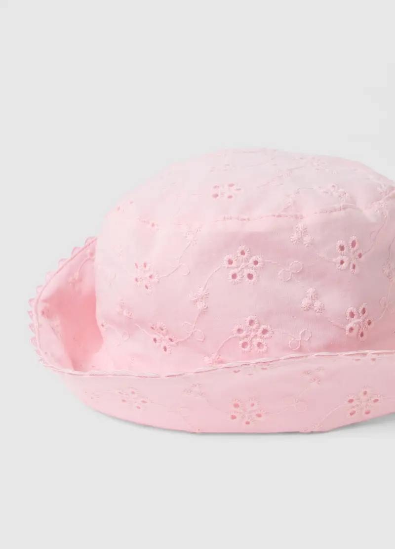Cappello A Secchiello In Puro Cotone Rosa Da Bimba Con Ricami Floreali, Bambina, Rosa miniatura 3