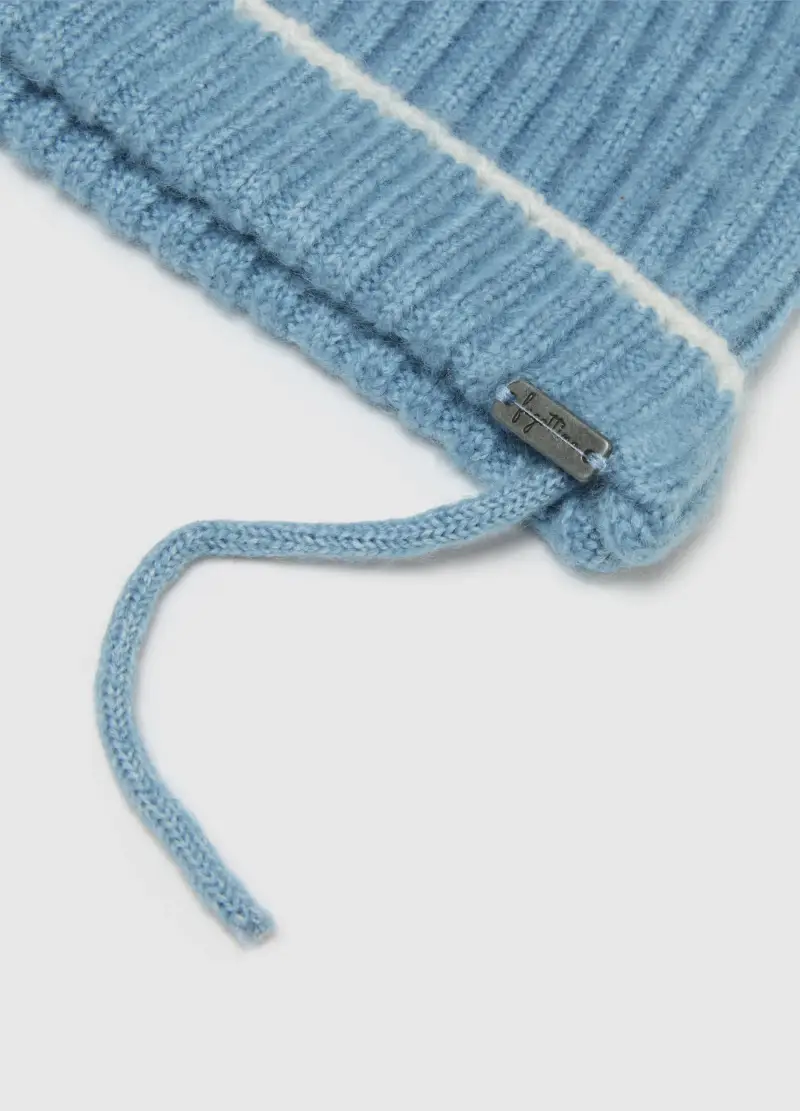 Cappello Azzurro Da Neonato Con Pompon E Dettagli A Righe, Azzurro miniatura 2