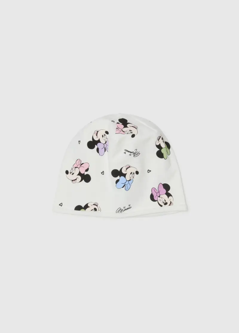 Cappello Beanie Bianco Da Bimba In Misto Cotone Con Stampe Disney, Bambina, Bianco