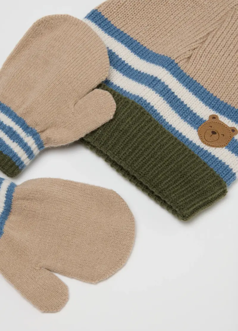 Cappello Beige Con Fasce Blu E Verdi, Bambino, Beige miniatura 3