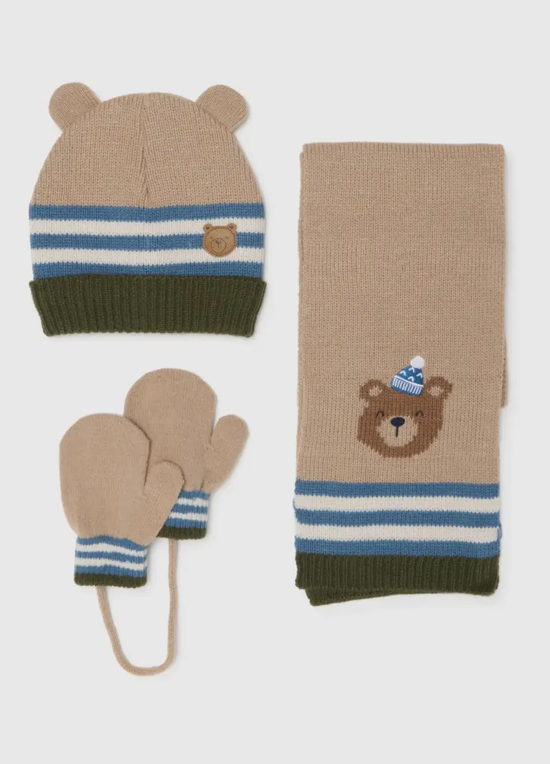 Cappello Beige Con Fasce Blu E Verdi, Bambino, Beige