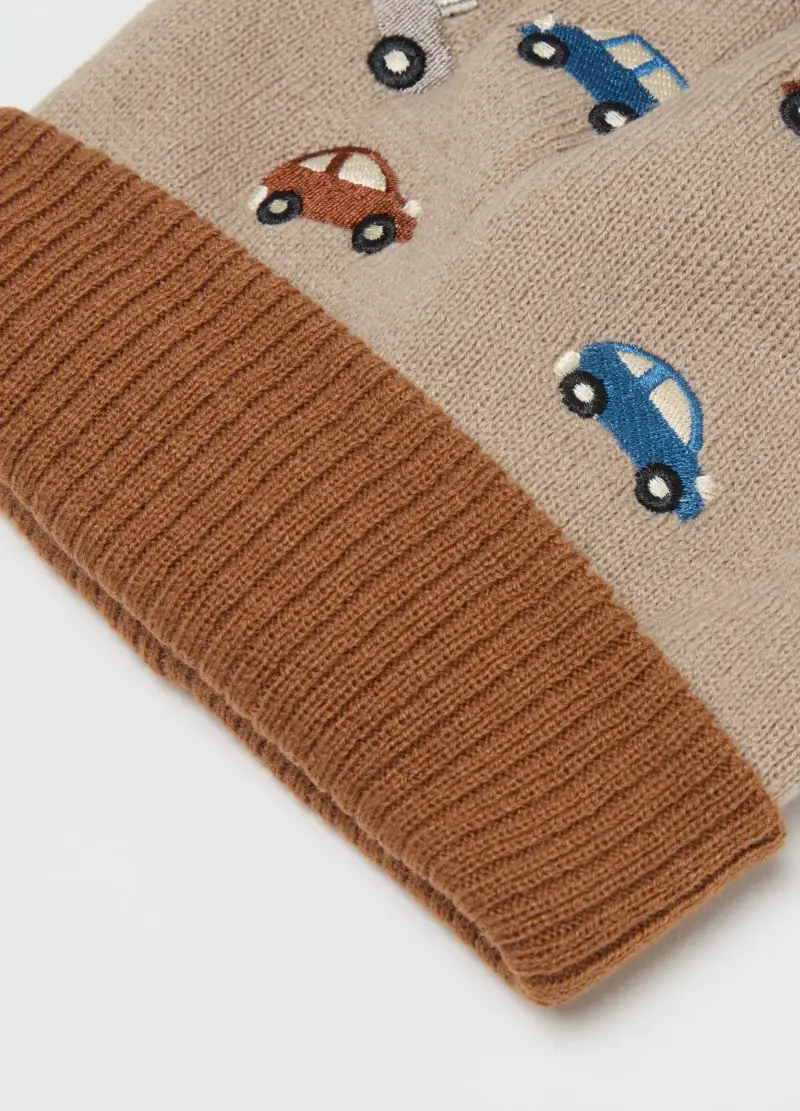 Cappello Beige Con Pompon E Ricemi Macchinine, Bambino, Beige miniatura 3