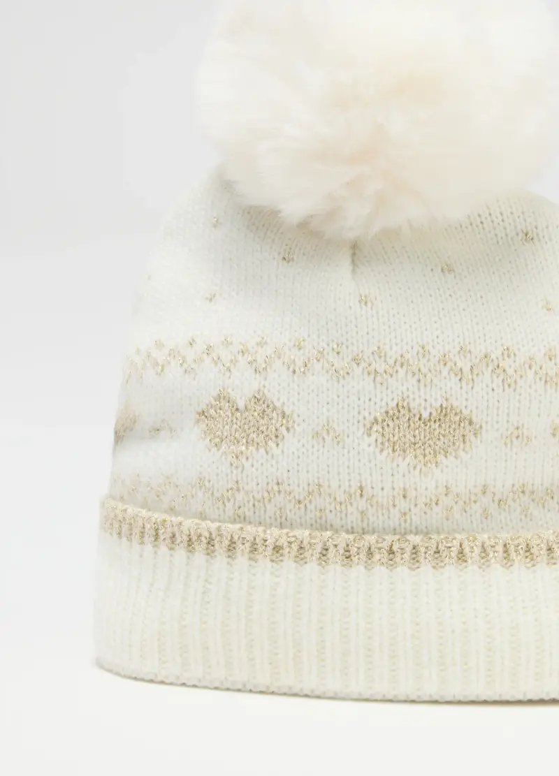 Cappello Bianco Con Pompon E Motivo Jacquard, Bambina, Bianco miniatura 3