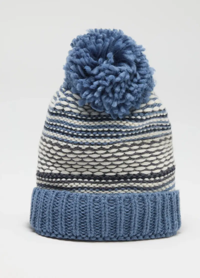 Cappello Blu Con Pompon Per Bambino, Bianco miniatura 3
