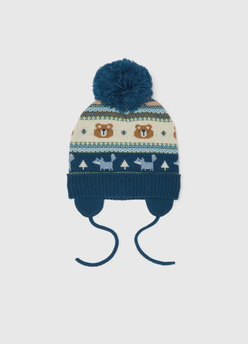 Cappello Blu Con Pon Pon, Bambino, Blu