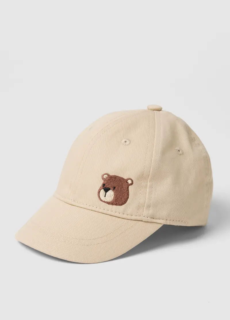 Cappello Da Baseball In Puro Cotone Beige Da Bimbo Con Orsacchiotto, Bambino, Beige miniatura 2