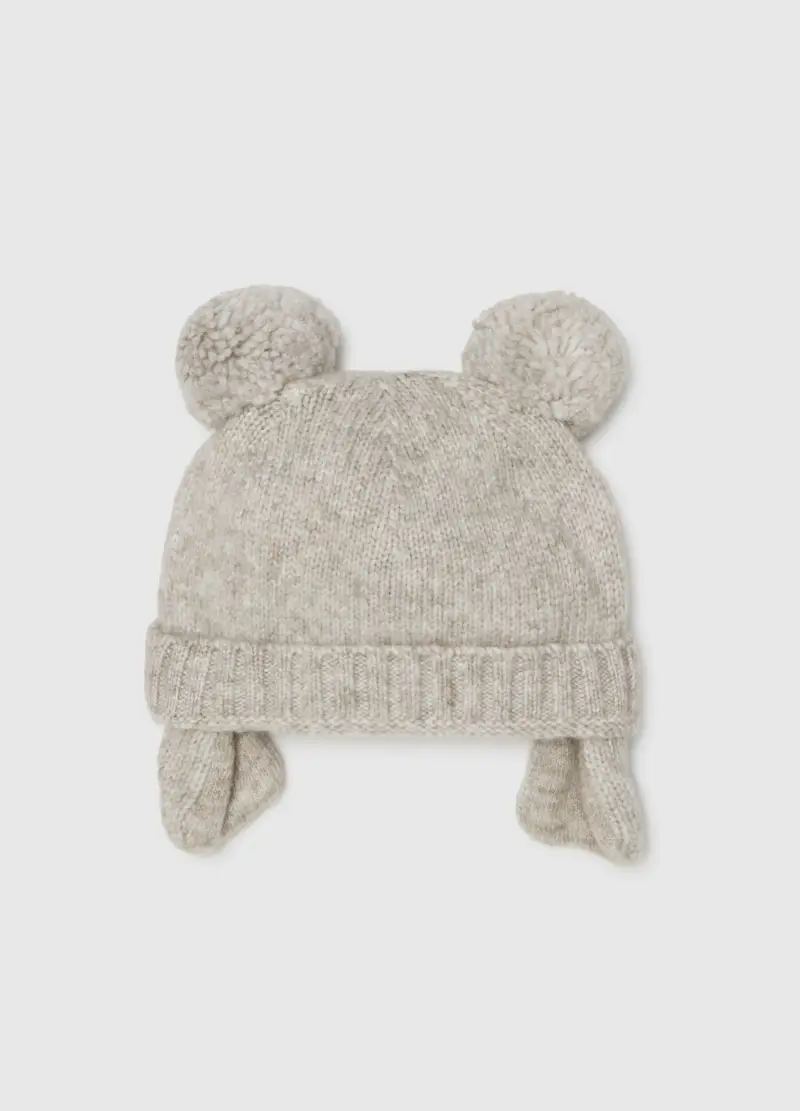 Cappello Da Neonata Beige Con Pon Pon, Unisex, Beige miniatura 2