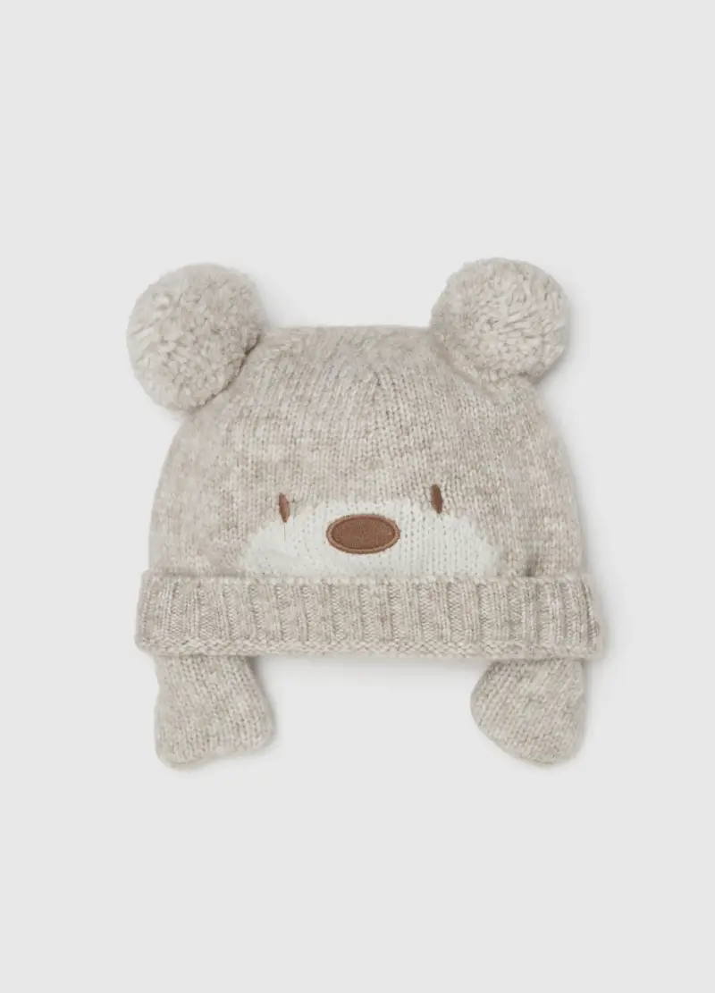 Cappello Da Neonata Beige Con Pon Pon, Unisex, Beige