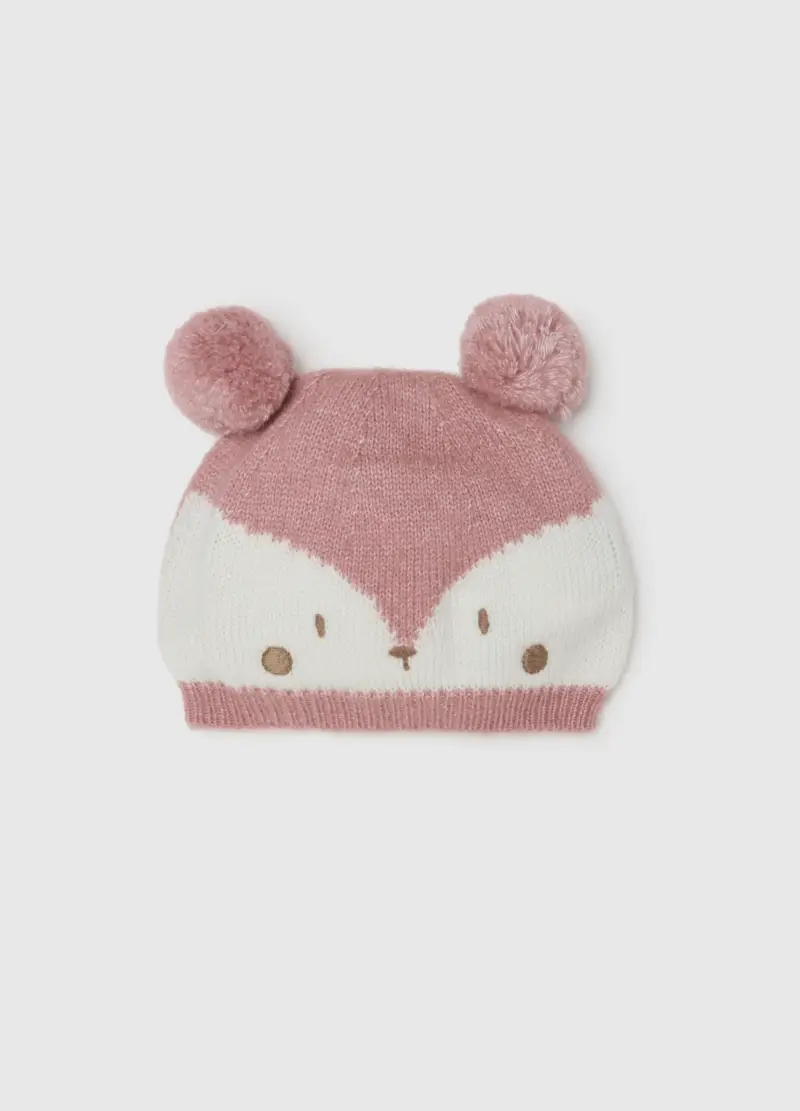 Cappello Da Neonata Rosa Con Pon Pon, Multicolor