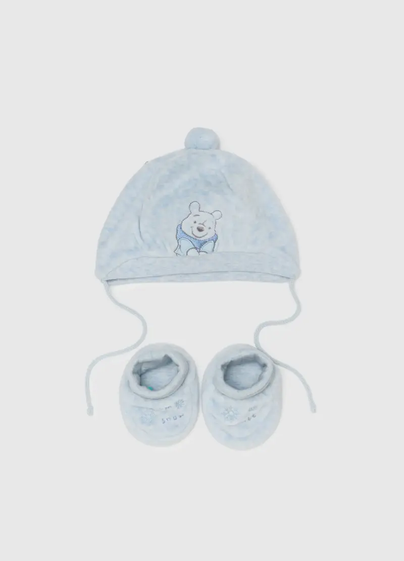 Cappello E Scarpine Da Neonato In Cotone Azzurro, Azzurro