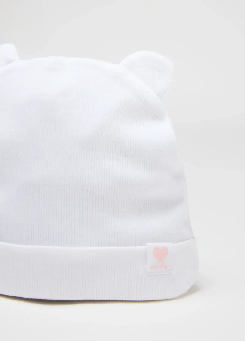Cappello In Cotone Elasticizzato Bianco Da Bimba Con Orecchie, Bambina, Bianco miniatura 3