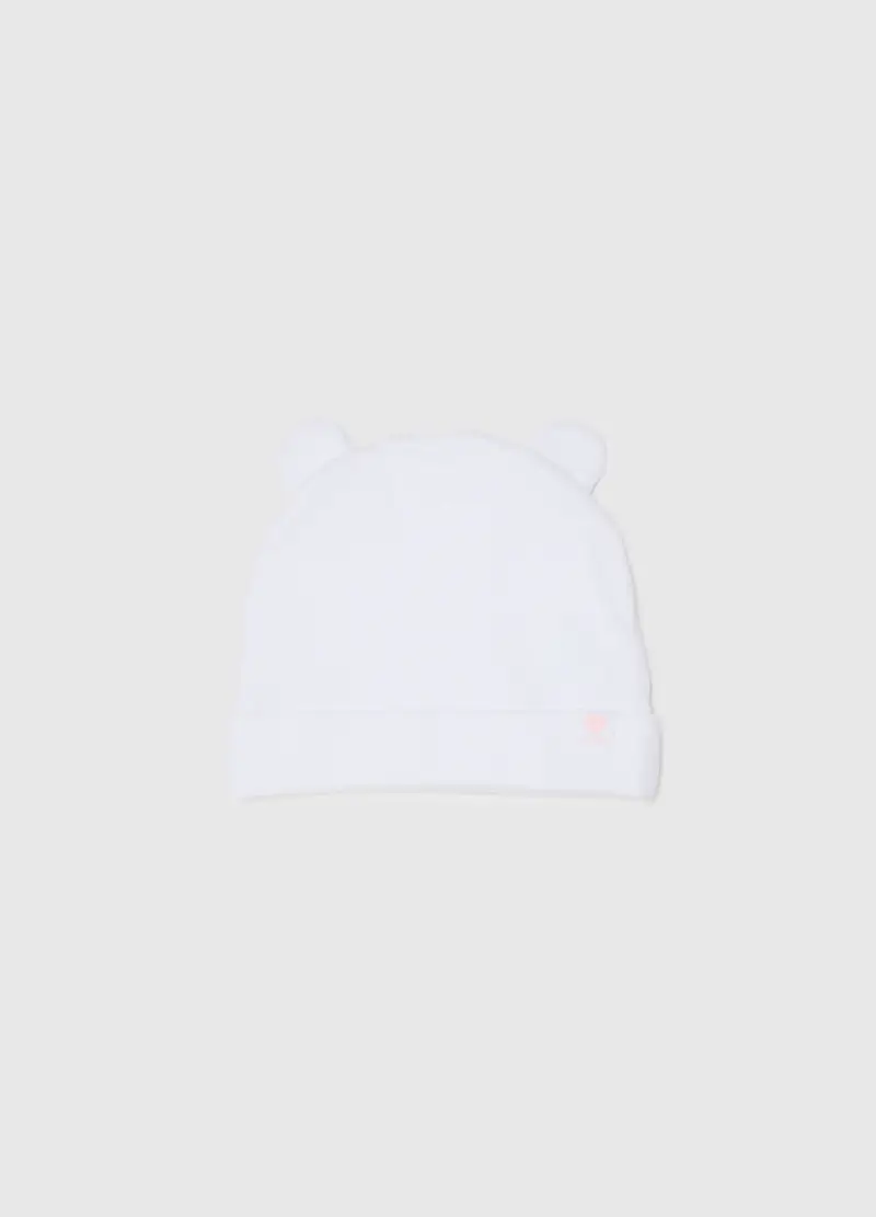 Cappello In Cotone Elasticizzato Bianco Da Bimba Con Orecchie, Bambina, Bianco