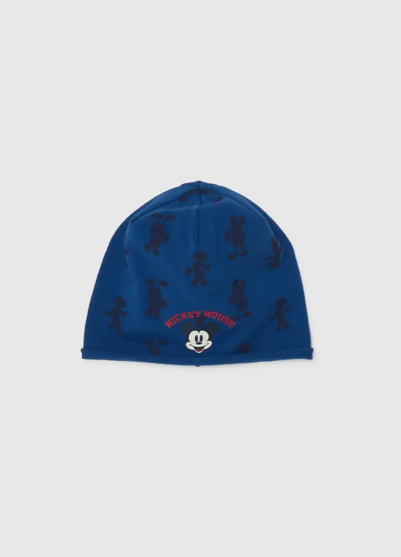 Cappello In Cotone Elasticizzato Blu Da Bimbo Con Stampa Mickey Mouse, Bambino, Blu