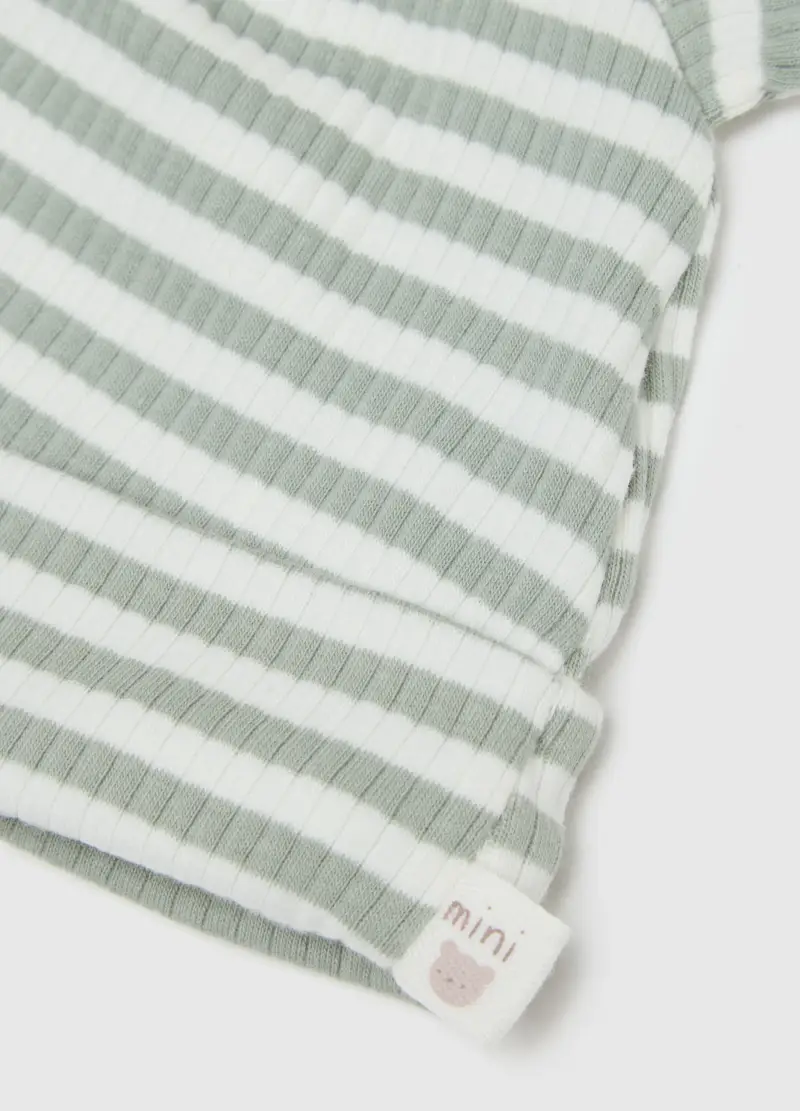 Cappello In Misto Cotone A Righe Multicolor Da Neonato Con Orecchiette, Unisex, Multicolor miniatura 2