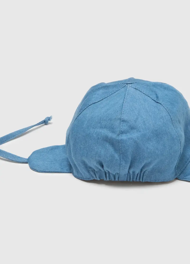 Cappello In Puro Cotone Azzurro Da Neonato Con Scritta E Laccetti, Azzurro miniatura 3