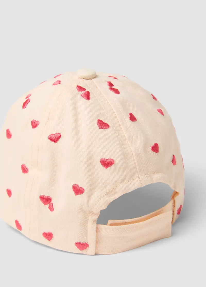 Cappello In Puro Cotone Beige Da Bimba Con Cuoricini Rosa, Bambina, Beige miniatura 2