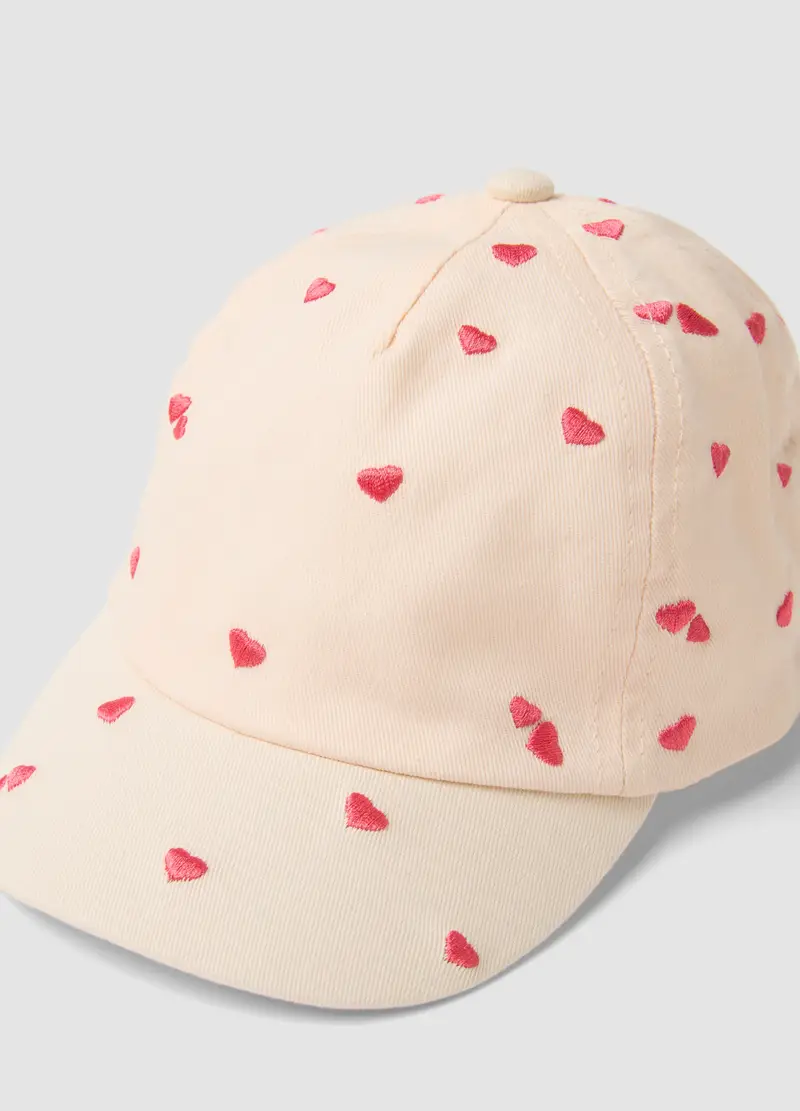 Cappello In Puro Cotone Beige Da Bimba Con Cuoricini Rosa, Bambina, Beige miniatura 3