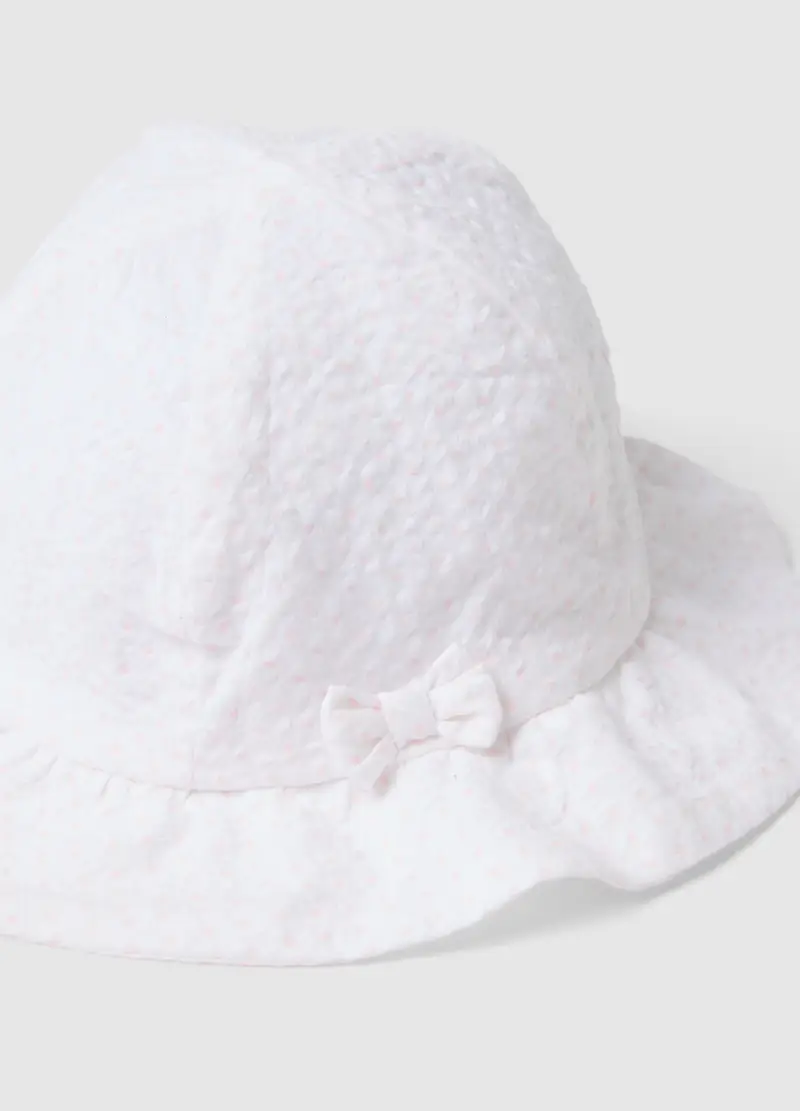 Cappello In Puro Cotone Bianco Da Neonata Con Fiocco, Bianco miniatura 2