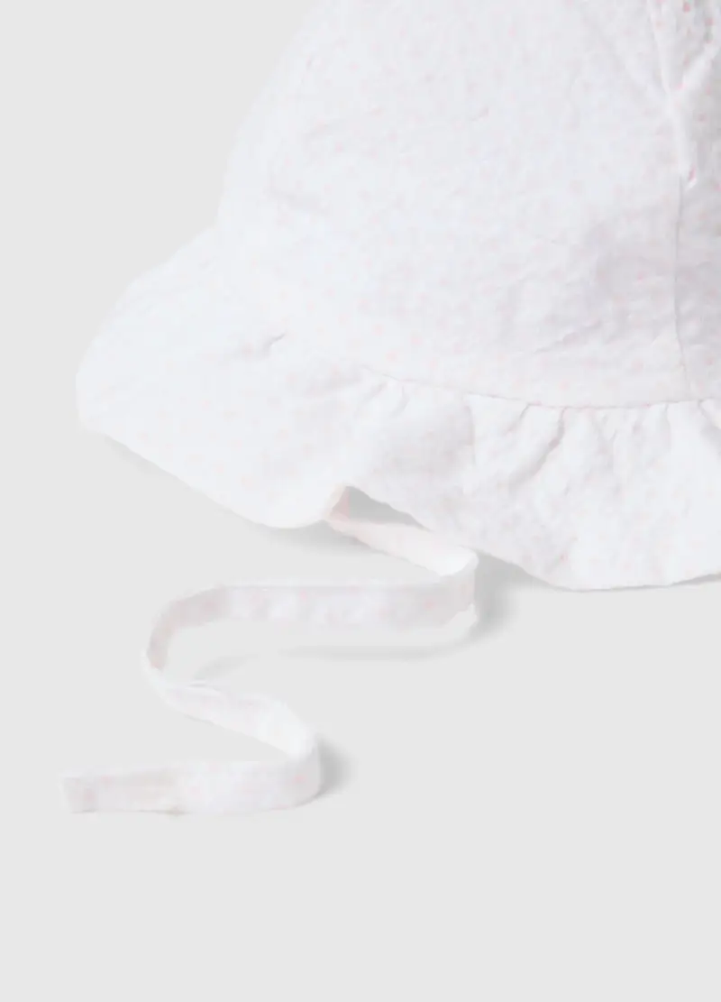 Cappello In Puro Cotone Bianco Da Neonata Con Fiocco, Bianco miniatura 3