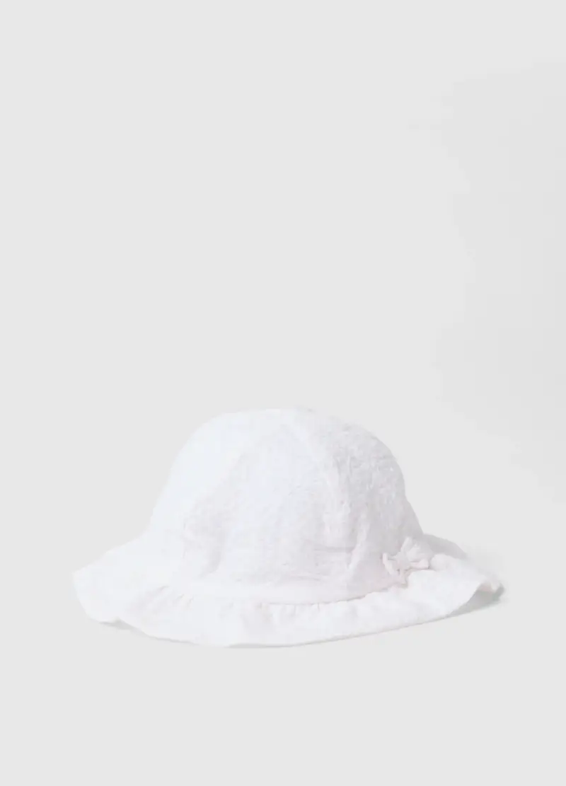 Cappello In Puro Cotone Bianco Da Neonata Con Fiocco, Bianco