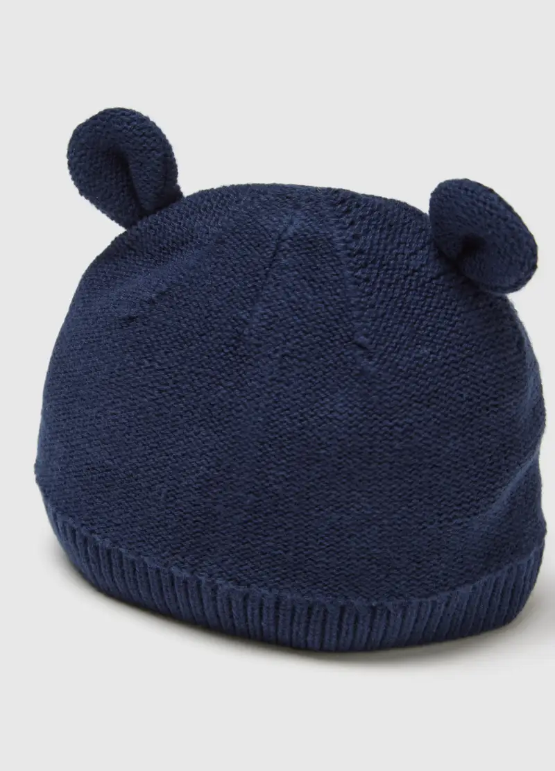 Cappello In Puro Cotone Blu Per Neonati Con Orecchie, Unisex, Blu miniatura 2