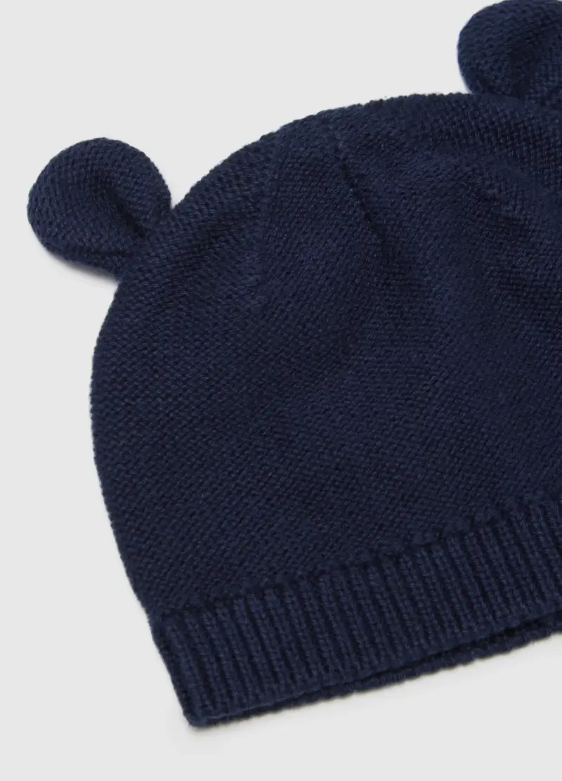 Cappello In Puro Cotone Blu Per Neonati Con Orecchie, Unisex, Blu miniatura 3