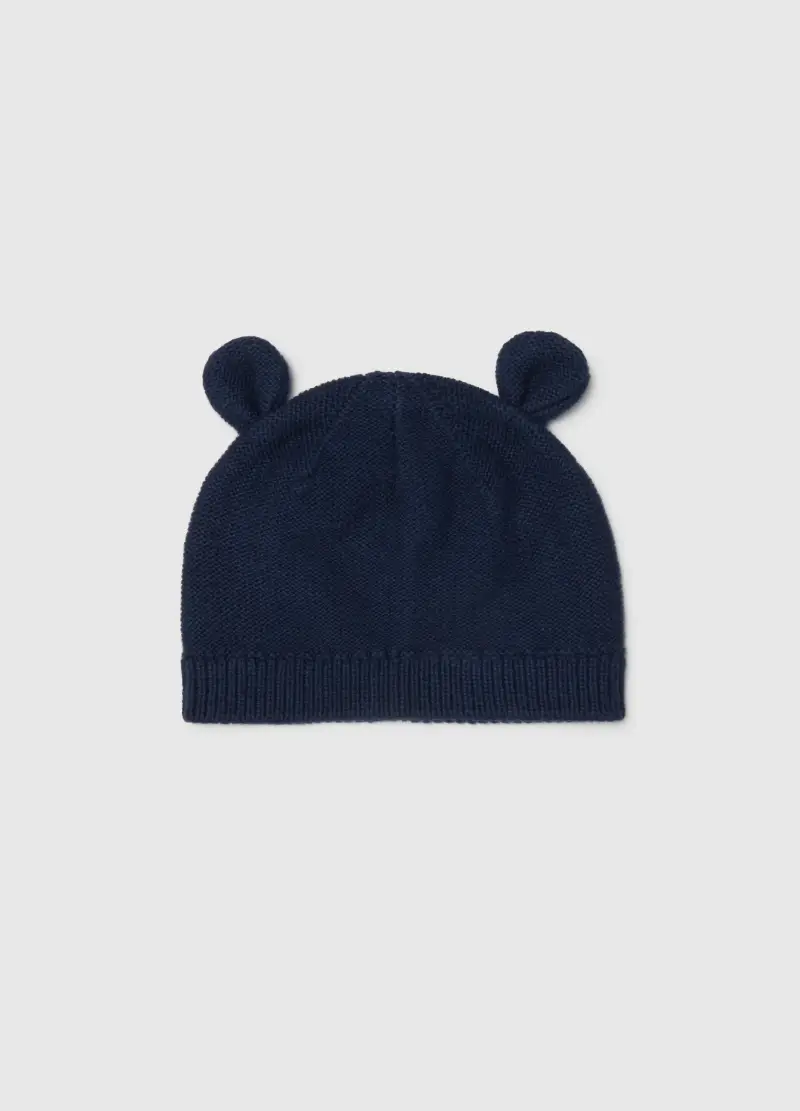Cappello In Puro Cotone Blu Per Neonati Con Orecchie, Unisex, Blu